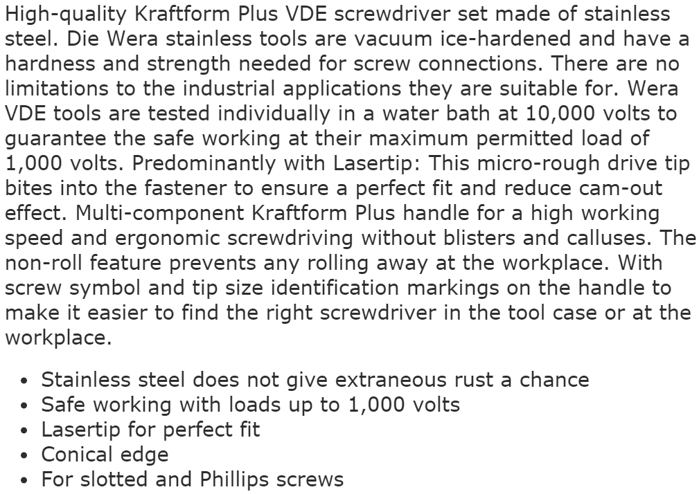 מברגים מבודדים פיליפס שטוח WERA STAINLESS STEEL